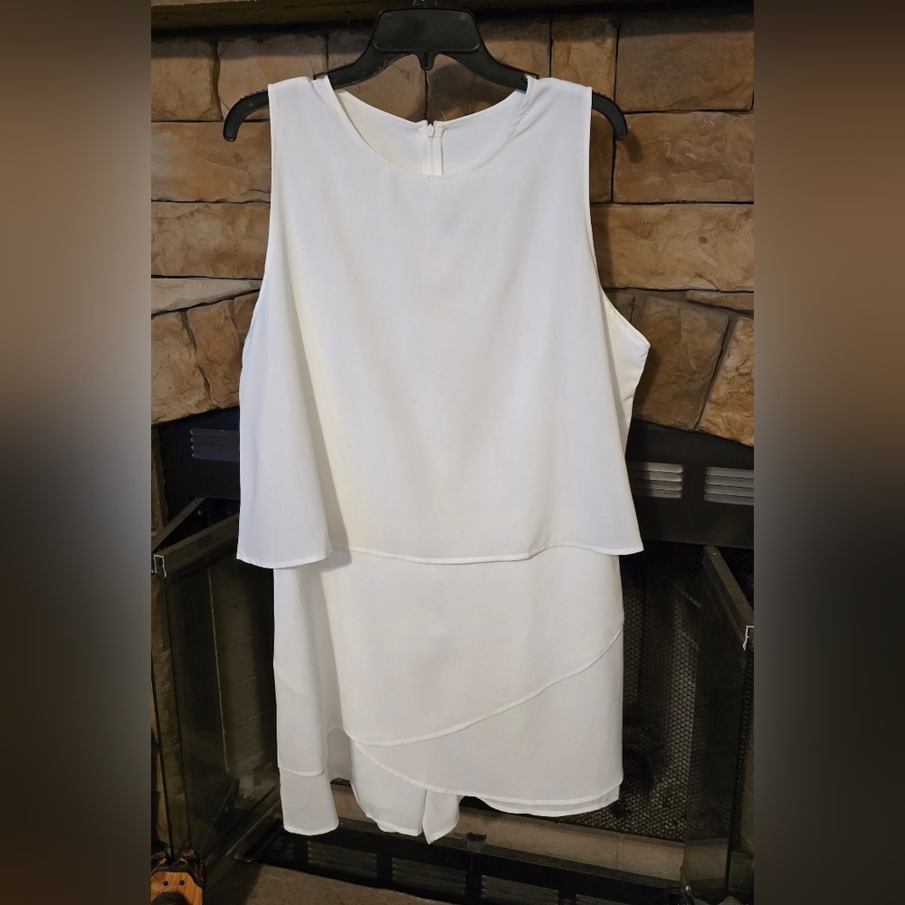 Elegant White Layered,Sleeveless,Skort Dress